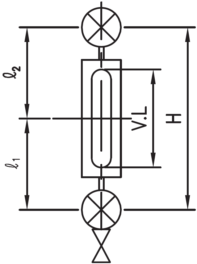 L500 sketch; direction of Gauge Front: Free Choice; Side of Gauge mounting against boiler drum: Right-Hand